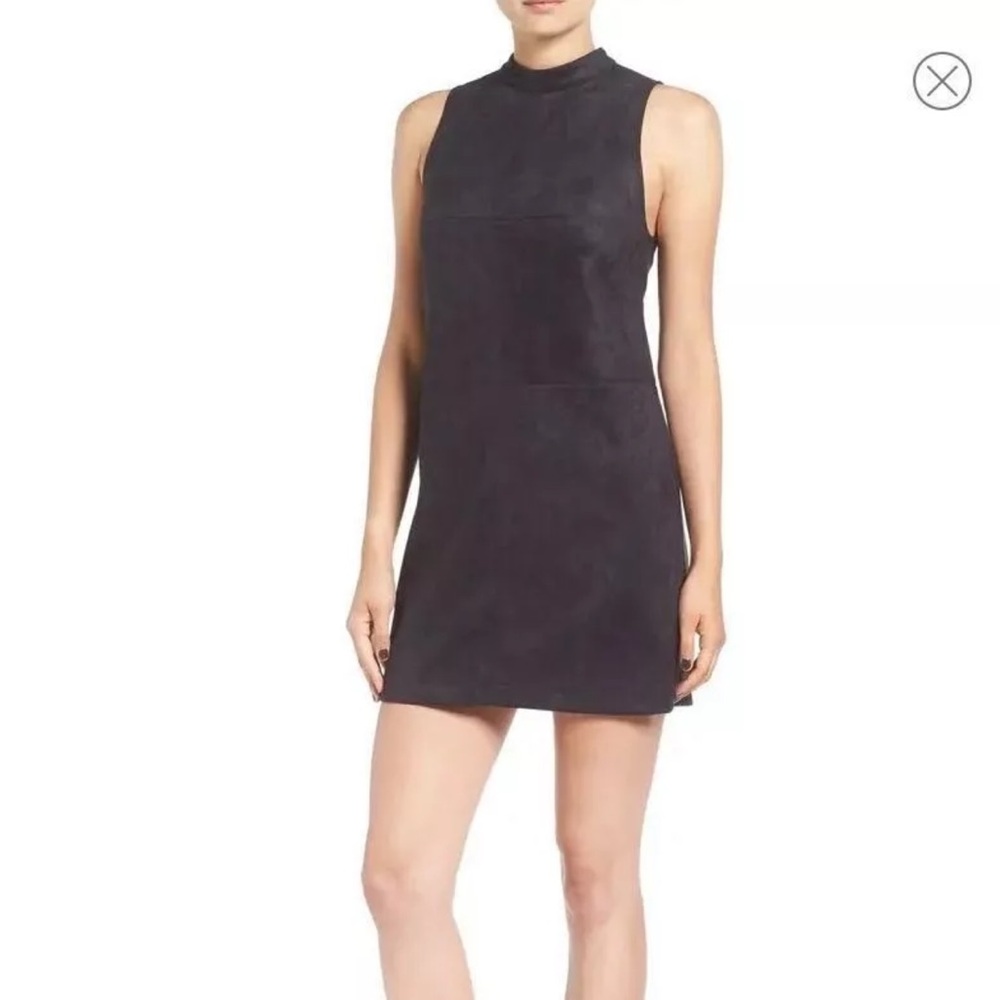 ASTR Faux Suede Mock Neck Shirt Dress Size XS Black